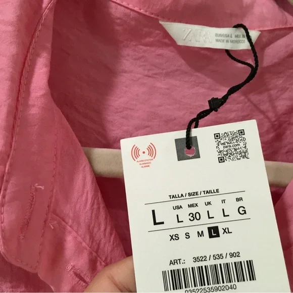 Zara Shirt Top Knotted Short Sleeve Pink Collared Basic Women L 3522/535 New - Picture 6 of 8